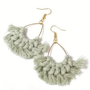 Bohemian green woven tassel handcrafted drop earrings new with tags NWT